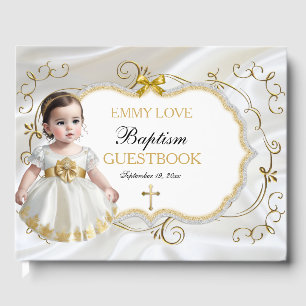 Baby Girl Baptism Christening White & Gold Cross Guest Book