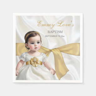 Baby Girl Baptism Christening White & Gold Napkin