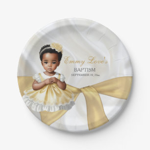 Baby Girl Baptism Christening White & Gold Paper Plate