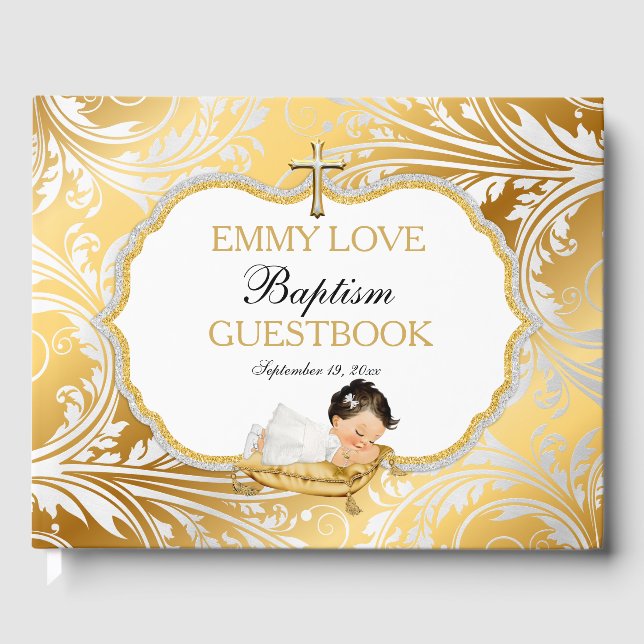 Baby Girl Baptism Gold Cross Guest Book (Front)
