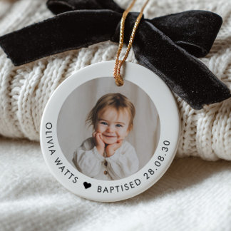Baby Girl Baptism Photo Keepsake Ceramic Tree Decoration