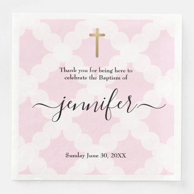 Baby girl baptism pink white gold napkin (Front)
