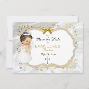 Baby Girl Baptism Save Date White Gold Cross Save The Date