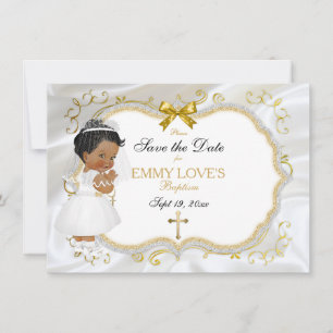 Baby Girl Baptism Save Date White Gold Cross Save The Date