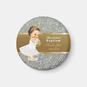Baby Girl Baptism Thank You Keepsake   Gold Silver Magnet