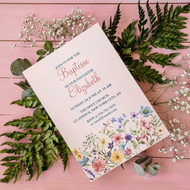 Baby Girl Baptism Watercolor Floral Invitation (Baby Girl Baptism Watercolor Floral Invitation)