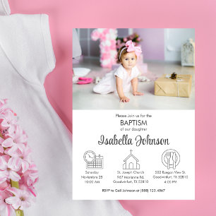 Baby Girl Bautizo Invitacion Cute Modern Baptism Invitation