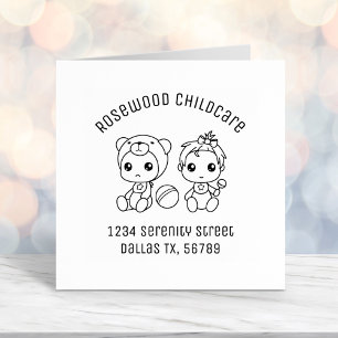 Baby Girl Bear Childcare Daycare Address 2 Self-inking Stamp