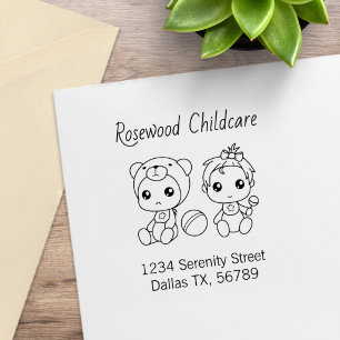 Baby Girl Bear Daycare Childcare Address 3 Rubber Stamp