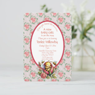 Baby Girl Bee Sleeping In a Rose Invitation