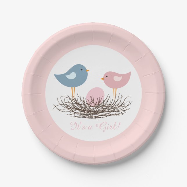 Baby Girl Bird's Nest | Baby Shower Paper Plate (Front)