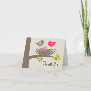 Baby Girl Bird's Nest for Shower Thank You Card