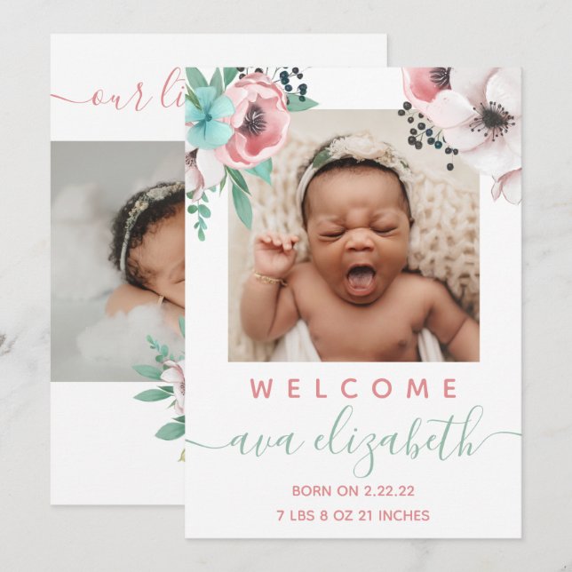 Baby Girl Birth Announcement  (Front/Back)