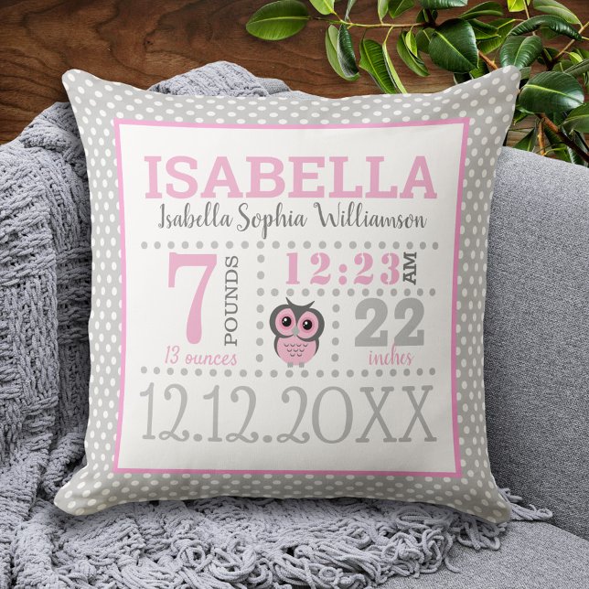 Baby Girl Birth Announcement Cushion (Creator Uploaded)