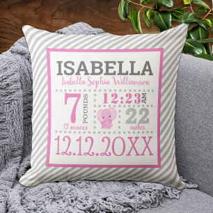 Baby Girl Birth Announcement Cushion