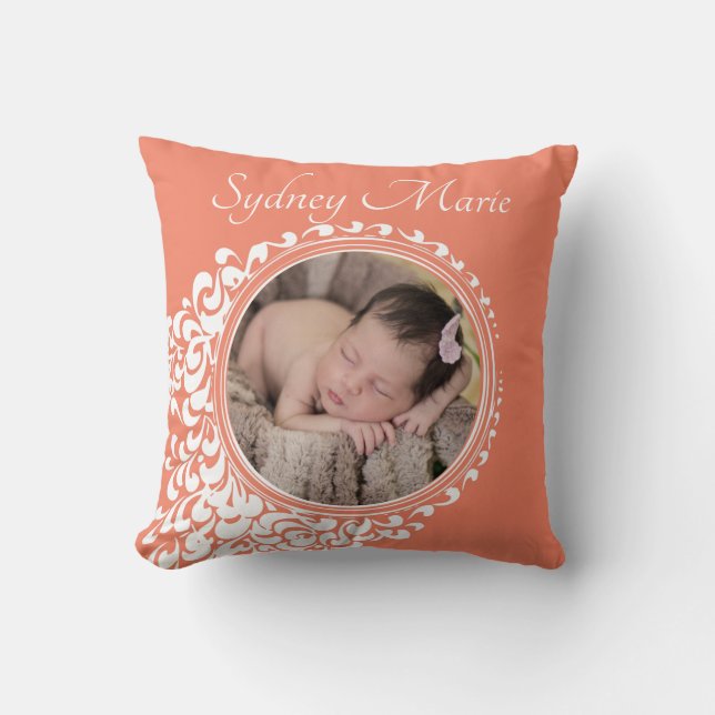 Baby Girl Birth Announcement Customised Keepsake Cushion (Front)