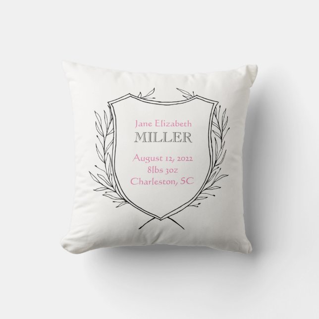 Baby Girl Birth Announcement Nursery Decor Pink  Cushion (Front)