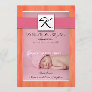 Baby Girl Birth Announcement Pink Orange