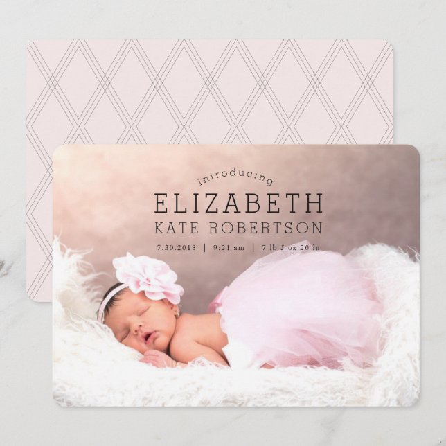 Baby Girl Birth Announcement Pink Photo Card (Front/Back)