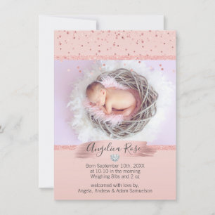 Baby Girl Birth Announcement Pink Rose   PHOTO