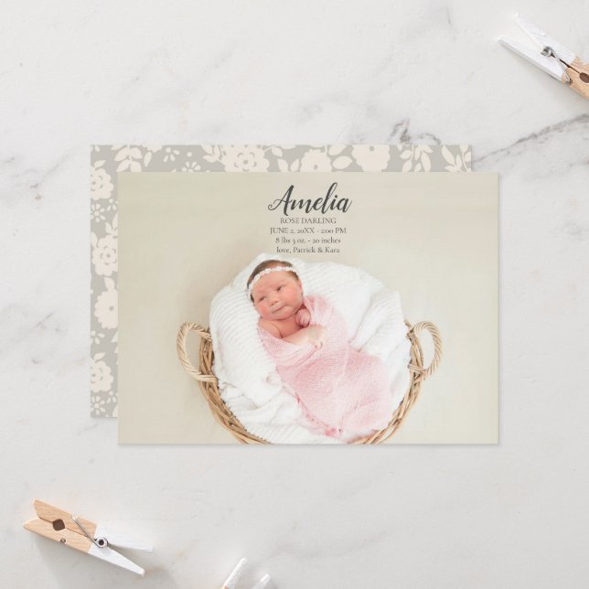 Baby Girl Birth Announcement  Postcard (Front/Back In Situ)