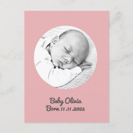 "Baby Girl Birth – Pink Photo & Name" custom Postcard