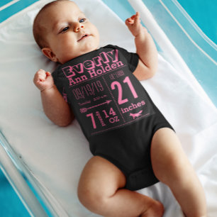 Baby Girl Birth Record Fox Tutu Pink Lettering Bodysuit