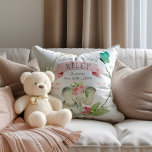 Baby Girl Birth Stats Cute Elephant Cushion<br><div class="desc">An adorable baby elephant with pink roses on her head highlights this keepsake pillow welcoming a baby girl. Include the baby's name, birth date, day of the week, weight and length for a personalised pillow to mark the special occasion. The reverse side of the pillow has a coordinating pink and...</div>