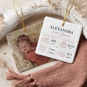Baby Girl Birth Stats Photo Name Personalized Ceramic Ornament