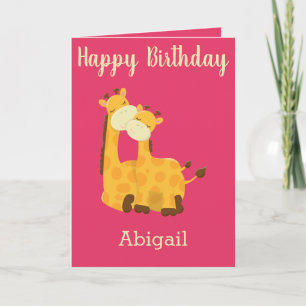 Baby Girl Birthday with Giraffes Card