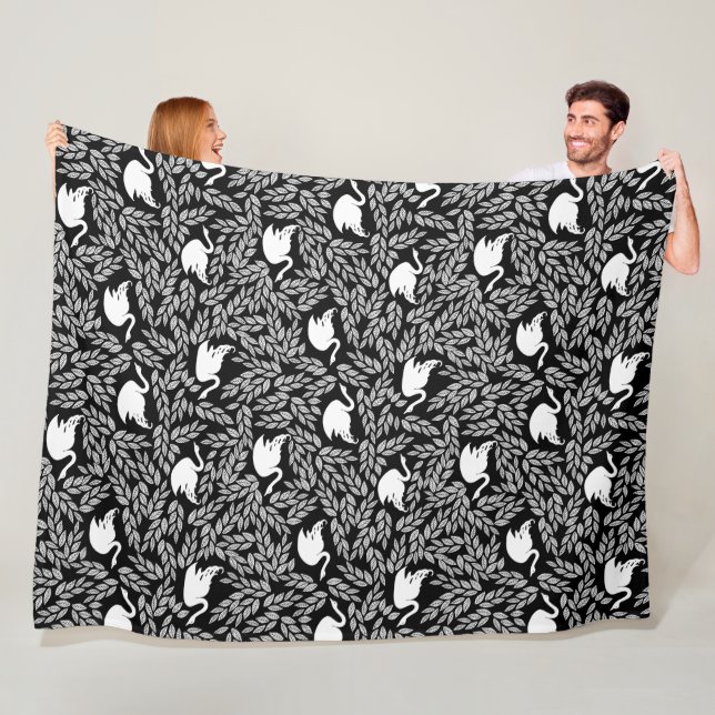 Baby Girl Black and White Swan Pattern Fleece Blanket (In Situ)