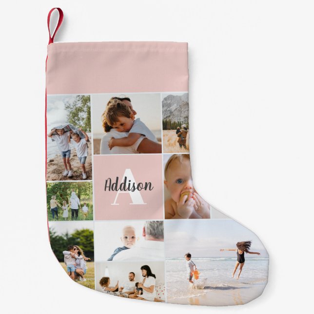 Baby Girl Blush Pink Modern Photo Collage Small Christmas Stocking (Front)