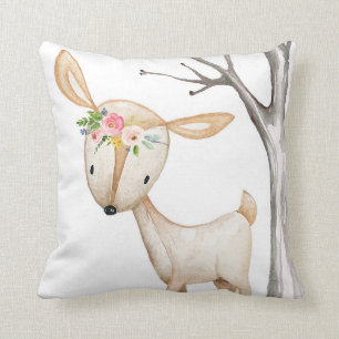 Baby Girl Boho Deer Woodland Floral Nursery Pillow
