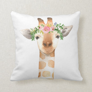 Baby Girl Boho Giraffe Floral Zoo Nursery Pillow