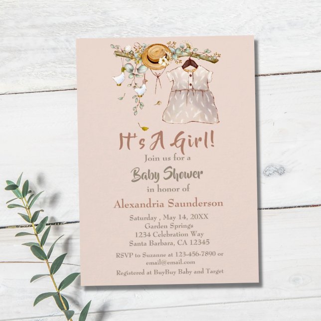 Baby Girl Boho Greenery Rustic Invitation (Creator Uploaded)