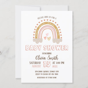 Baby Girl Boho Rainbow Baby Shower Invitation