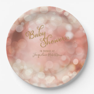 Baby Girl Bokeh Sparkle Twinkle Lights Pastel Pink Paper Plate