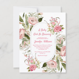 baby girl brewing botanical tea party baby shower invitation