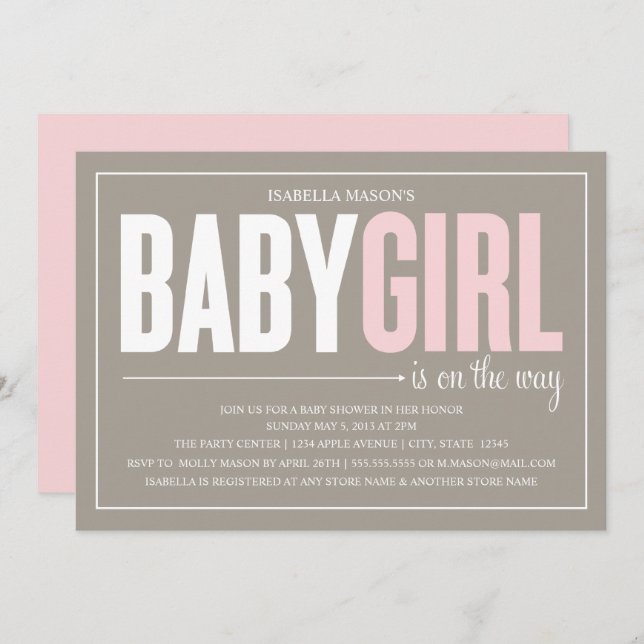 Baby Girl | Brown Invitation (Front/Back)