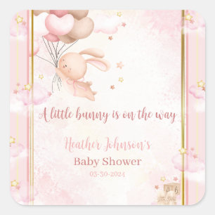 Baby Girl Bunny Baby Shower Square Sticker