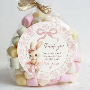 Baby Girl Bunny Birthday Thank You Sticker