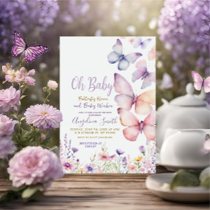 Baby Girl Butterfly Purple Flowers Baby Shower  Invitation