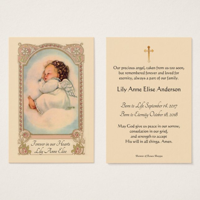 Baby Girl Catholic Funeral Memorial Holy Card - (Front & Back)