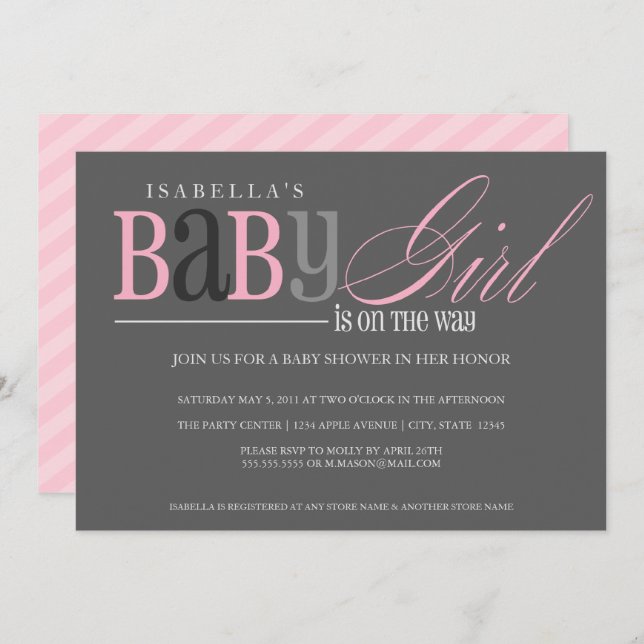 Baby Girl | Charcoal Invitation (Front/Back)