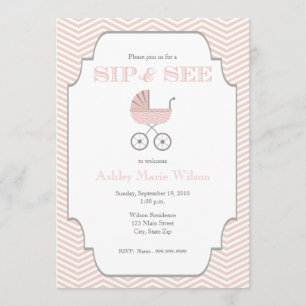 Baby Girl Chevron Sip and See Invitation
