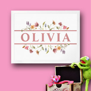 Baby Girl Child's Pink Wildflower Name Wall Art 