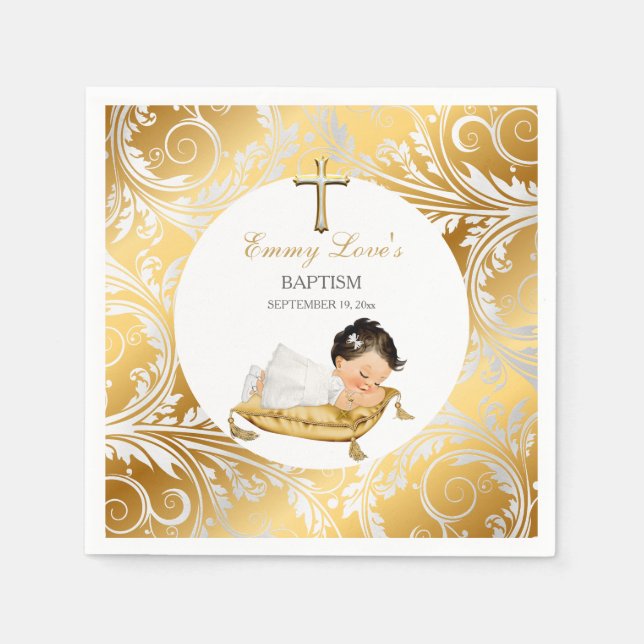 Baby Girl Christening Baptism Gold Silver Napkin (Front)