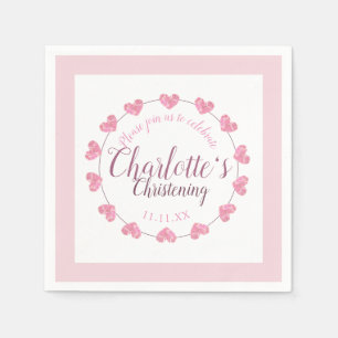 Baby girl christening pink & white napkin