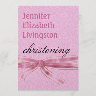 Baby Girl Christening Purple Pink Damask Metallic Invitation
