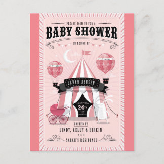 Baby Girl Circus Baby Shower Invitation Postcard
